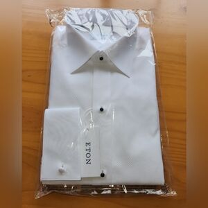 Men's ETON White Plissé Tuxedo Shirt Size 41 Slim 16 NWT